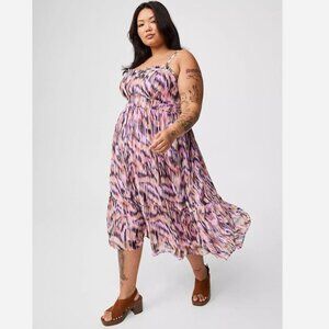 Torrid Womens 2X 18-20 Pink Multi Color Midi Chiffon Sleeveless Tiered Dress